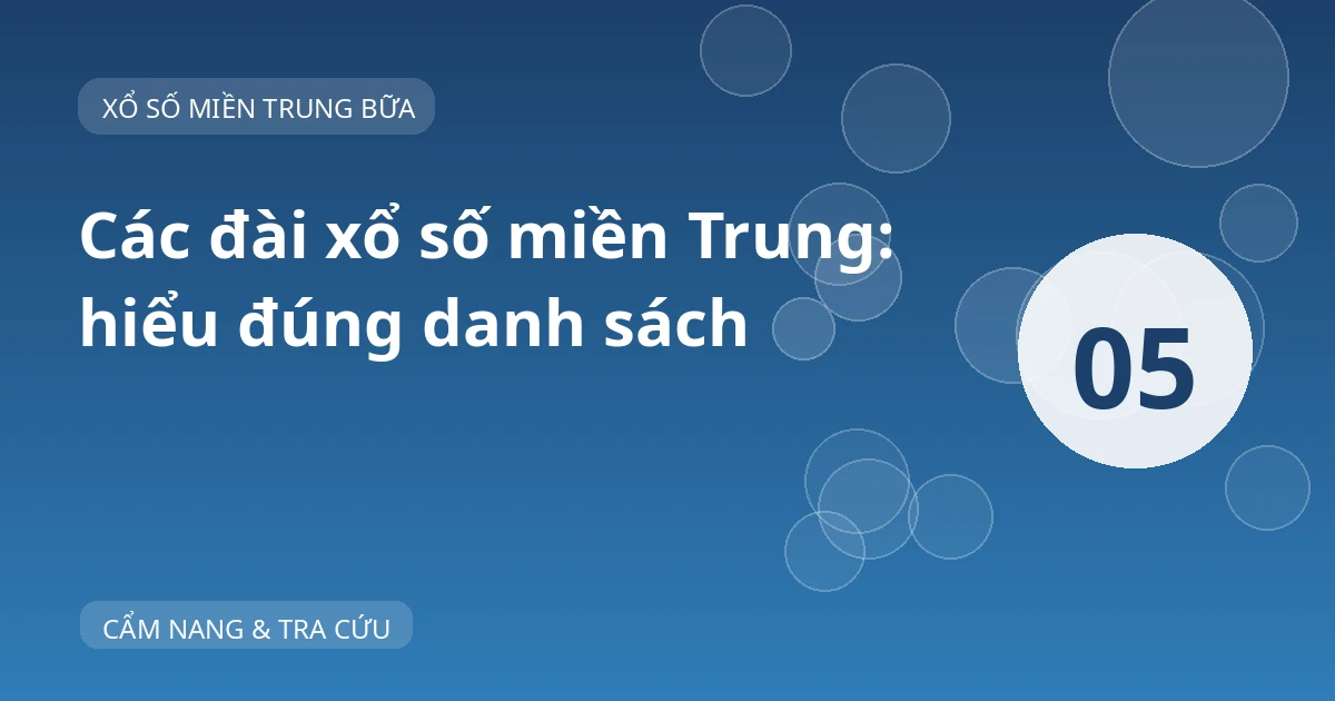 Ảnh bìa “Các đài xổ số miền Trung: hiểu đúng danh sách”, nền xanh và số thứ tự 05.